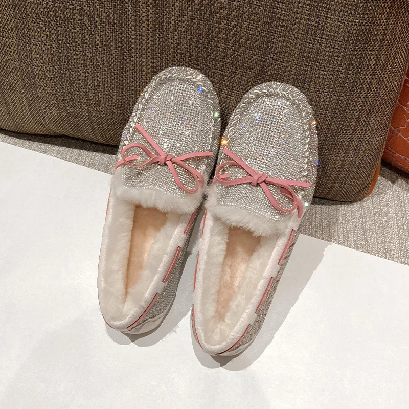 Новинка 2020 года Цельная обувь из овечьей шерсти Бушлат со стразами Зимние