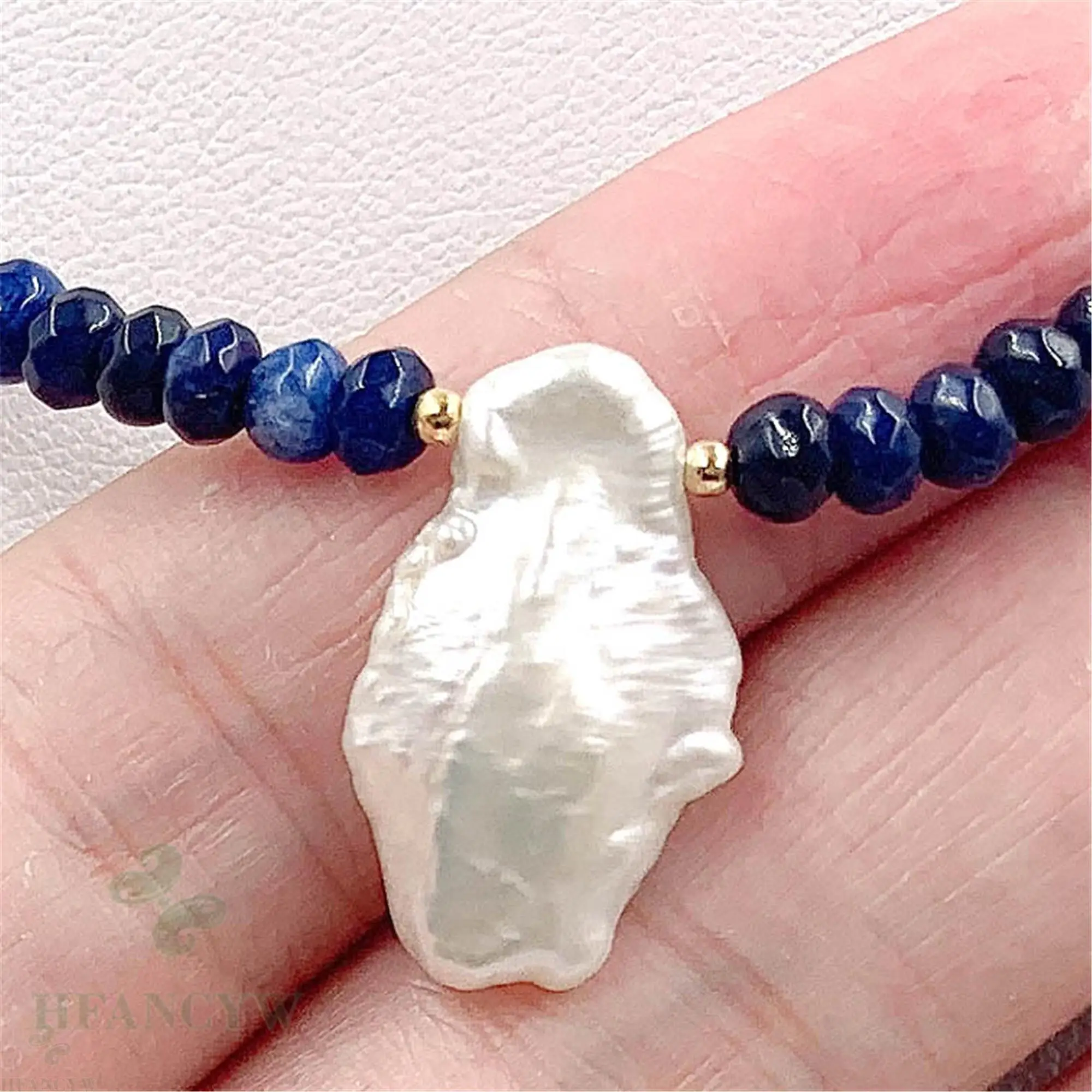 2x4 мм синий халцедон белый барокко Жемчужное ожерелье 18 дюймов Женская цепочка