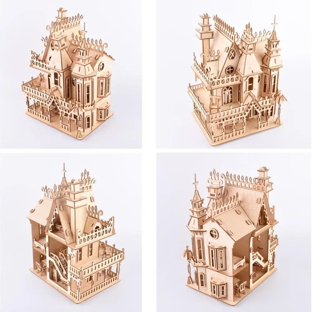 Laser Cutting DIY 3D Wooden Puzzle Woodcraft Assembly Kit Gothic Villa For Child Children Christmas Gift | Игрушки и хобби