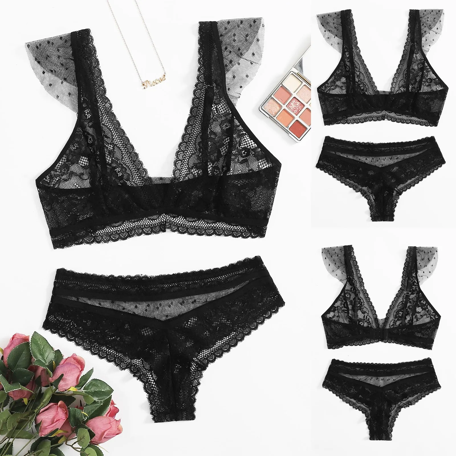 

Комплект женского кружевного нижнего белья с чашками пуш-ап