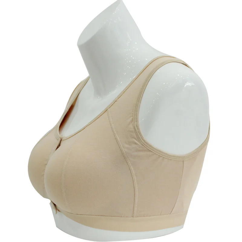 Mastectomy Silicone Breast Bra with Pockets Front Closure Cotton Plus Size Lingerie for Post Breast Form Prosthesis for Women