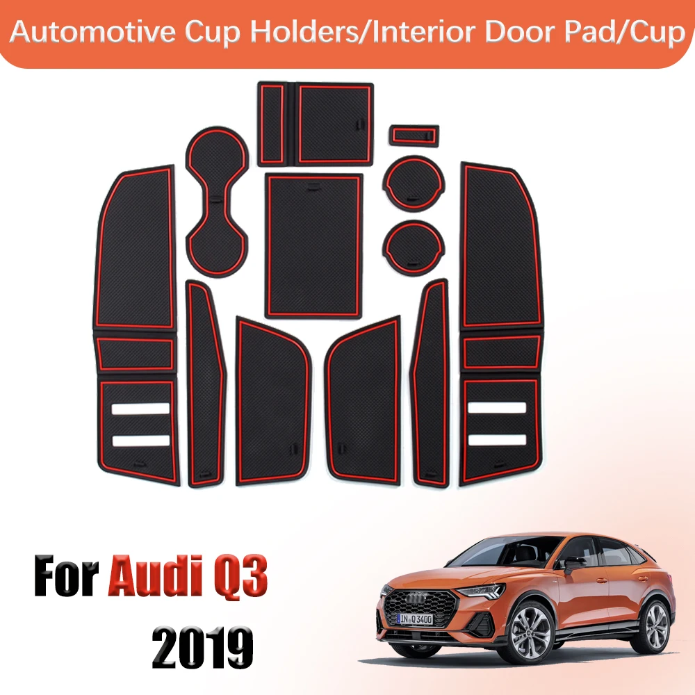 

Door groove mat Anti-Slip Gate slot mat for Audi Q3 2019 Rubber Coaster Cup Holders Non-slip mats Accessories Car sticker