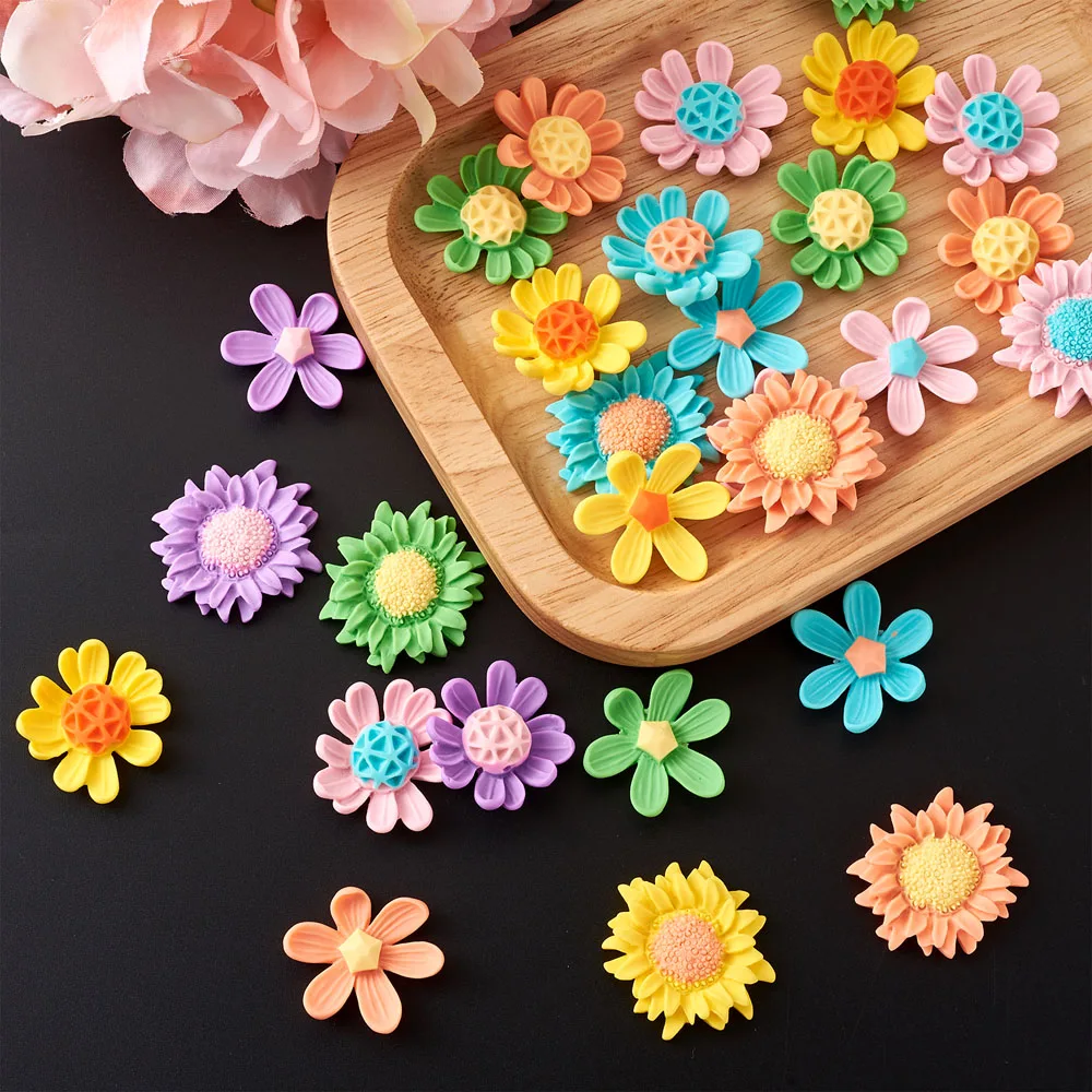 

108pcs Polymer Clay Flower Cabochons 6 Colors Slime Flatback Daisy Sunflower for Hair Clip Earrings Headband Art Crafts Making