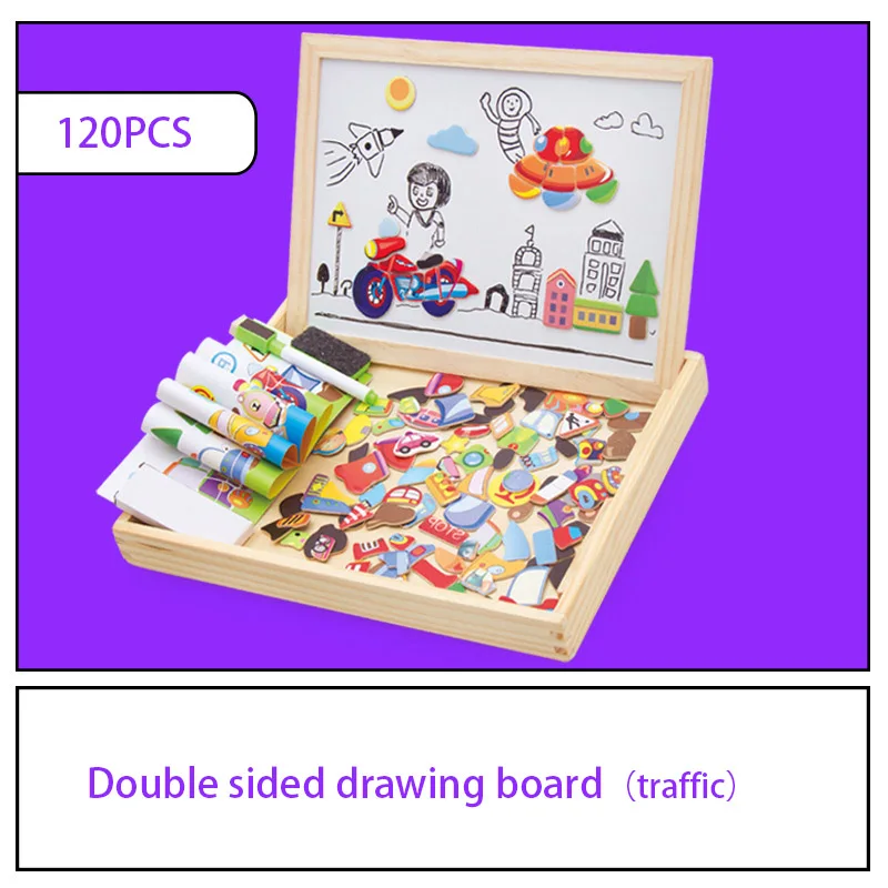 100+Pcs Wooden Multifunction Children Animal Puzzle Writing Magnetic Drawing Board Blackboard Learning Education Toys For Kids | Игрушки и