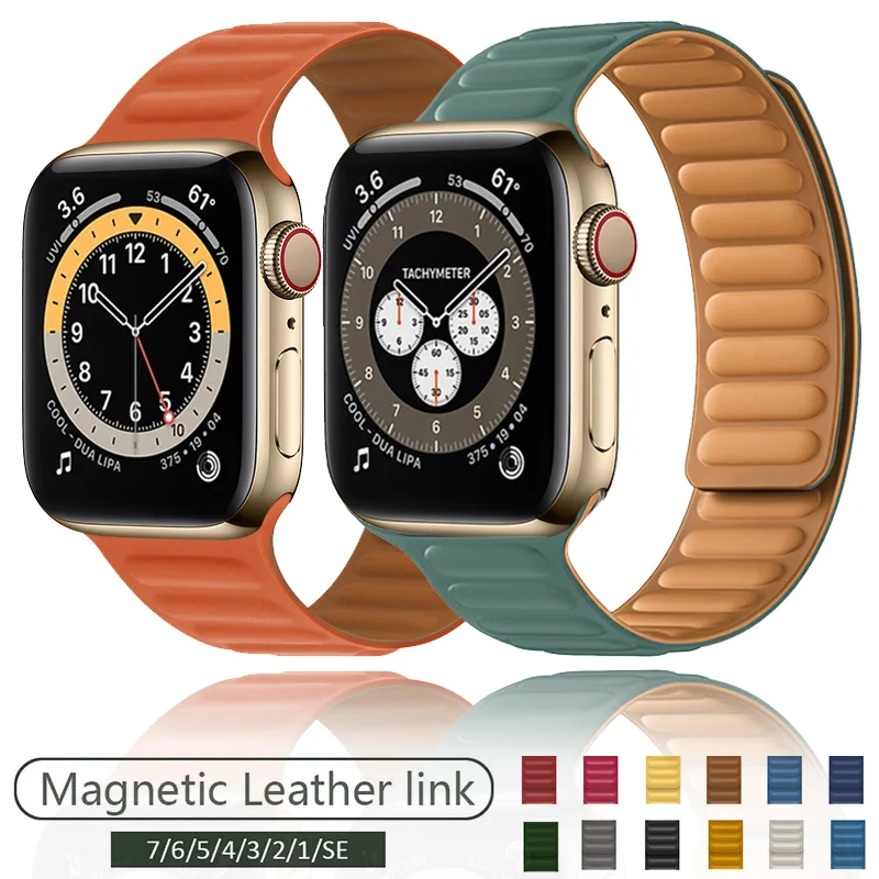 

Leather link Watchband original Magnetic loop Magnetic Strap For apple Watch 42mm 38mm 44mm 40mm iWatch Series 7 6 SE 5 4 Strap