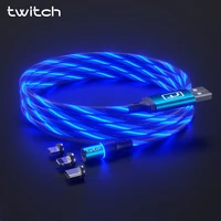 twitch t01 led magnetic cable micro usb type c for iphone samsung huawei xiaomi flow luminous light fast magnetic charging cable