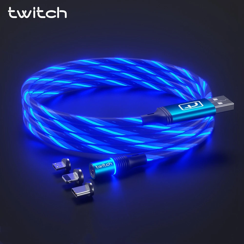 Светодиодный магнитный кабель Twitch T01 Micro USB Тип C для iPhone Samsung Huawei Xiaomi потоковый