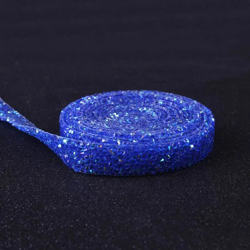 

1Yard Hot Fix Glitter Dress Rhinestones Motifs Ribbon Crystal Iron On Patches Applique Hotfix Strass Wedding Dress Accessories