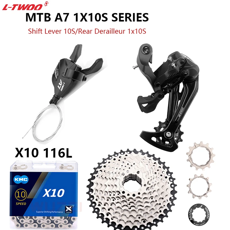

Ltwoo- 1x10 variable speed derailleur kit kmc x10 chain with a7 speed switch rear gear 40/42/46/50t, 10v flywheel derailleur kit