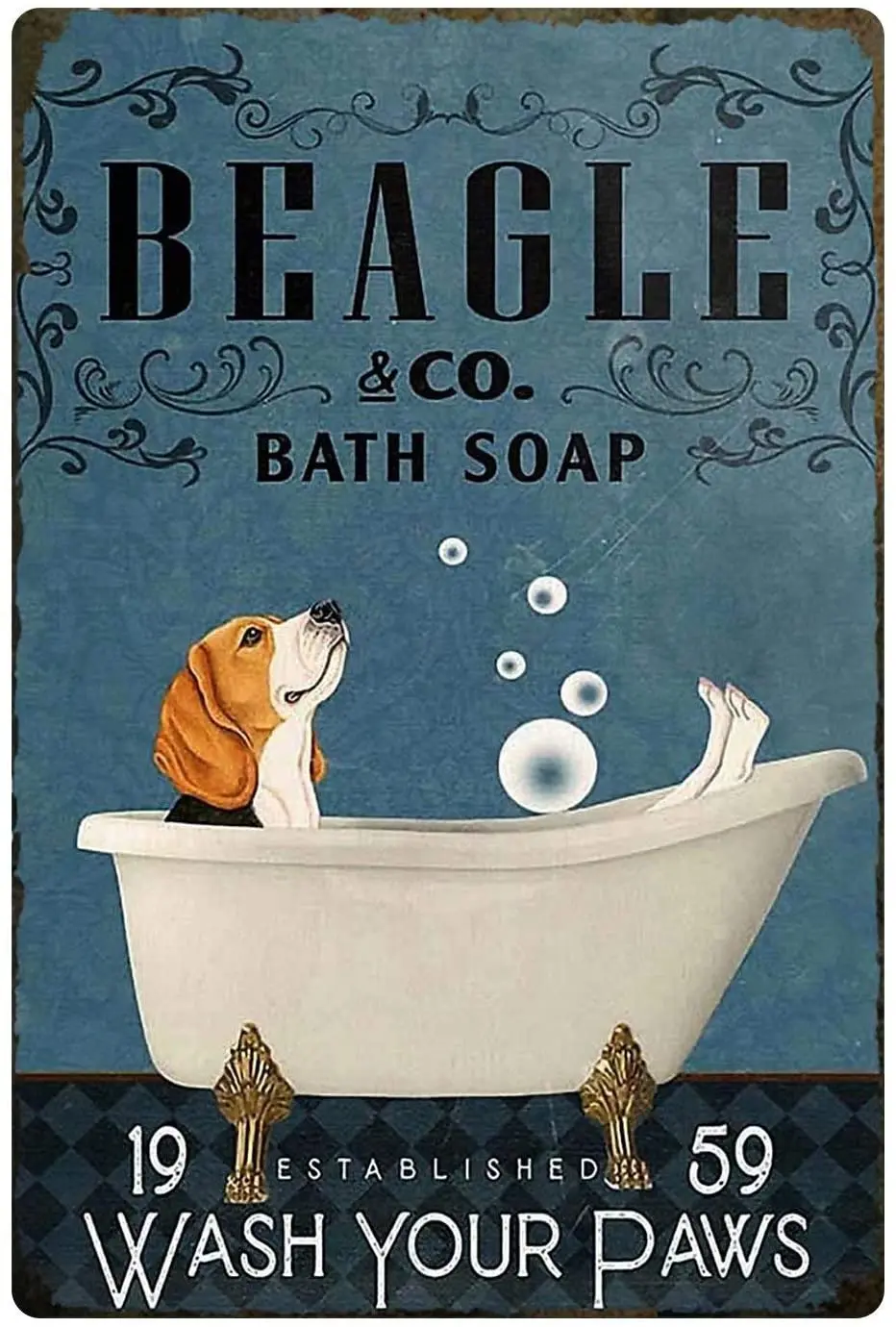 

Beagle Bath Soap Tin Sign Vintage Bathroom Poster Wash Your Paw Poster Toilet Bathroom Bar Kitchen Club Cafe Home Decoration