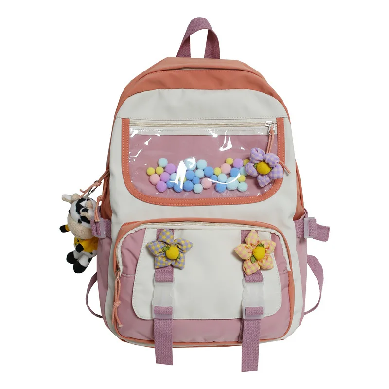 

2021 Pink Female Backpack Cartoon Bunny Anime School Bag Kawaii Teenage College Girls Solid Drawstring BookBag Backpack for girl