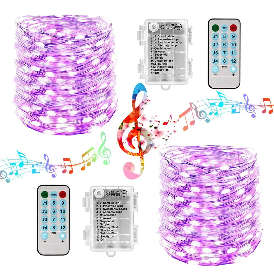 

Battery Powered String Lights 5M 10M Music Sound Activated USB Fairy Lights With Remote Timer Waterproof Garland for Party Decor