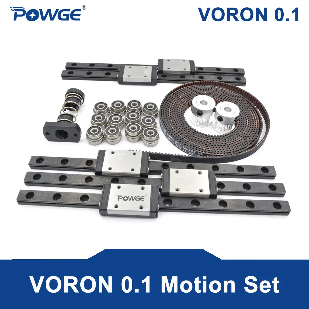 POWGE VORON 0,1 комплект движения GT2 LL-2GT RF открытый ремень 2GT 20 зубьев шкив F623-RS подшипника MGN7H линейная рейка T8 Фланцевая гайка 8 мм вывод