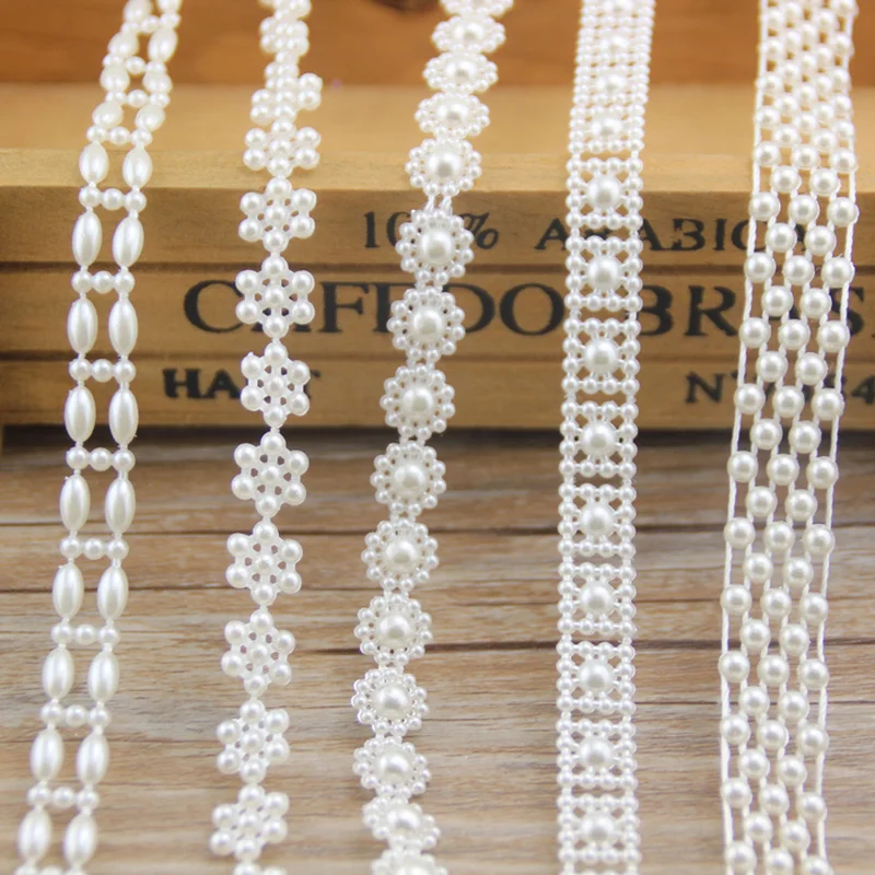 Круглая Белая Цветочная жемчужная лента с бисером кружевная для одежды сделай