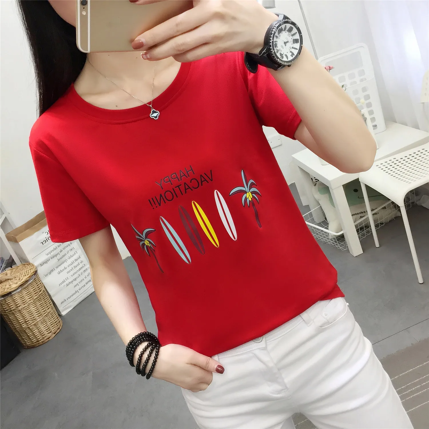 Летняя футболка с вышитыми буквами Футболка принтом Повседневная тонкая в стиле