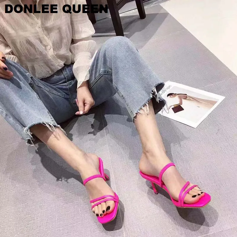 Модные босоножки с ремешком на пятке Женские пикантные высоком тонком каблуке