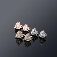 hip hop rock men cz stone paved bling ice out heart stud earrings for unisex rapper fahion jewelry copper 2021