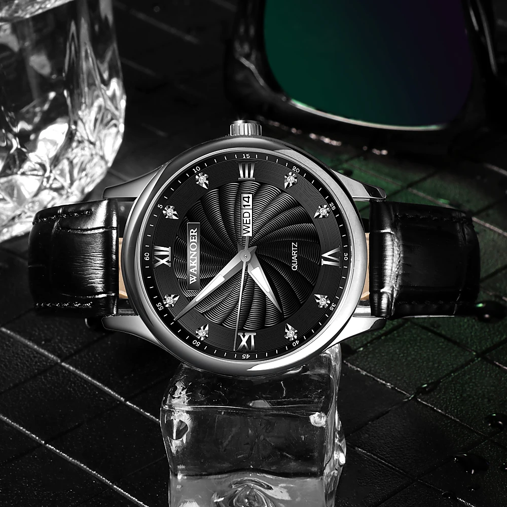 

WAKNOER Men's Watch Top Brand Luxury Business Watch Men Waterproof Quartz Watch Leather Band Clock relogio masculino rloj hombre