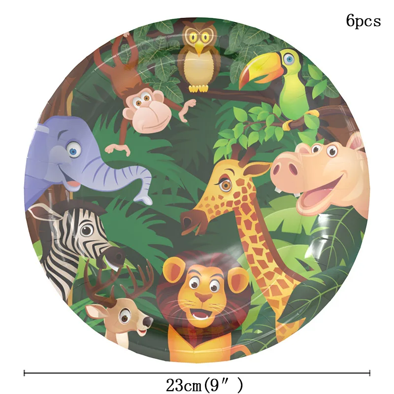 6pcs 9inch plate 10 шт. Подарочная сумка для вечеринки в стиле сафари с мультяшным животным для вечеринки в честь Дня Рождения в джунглях, вечерние сувенирные сумки для мальчиков, подарок на день рождения - Цвет: 6pcs 9inch plate