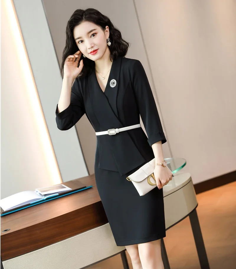 Женское облегающее платье с поясом Элегантное синее рукавом до локтя и V-образным