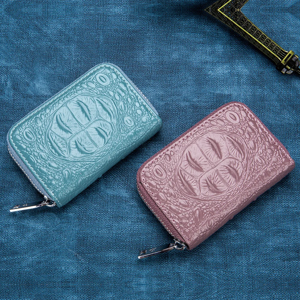 Сумки для карт на молнии с крокодиловым рисунком женщин женский бумажник