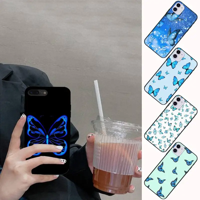 

Blue Butterfly Phone Case Fundas Shell Cover For Iphone 6 6s 7 8 Plus Xr X Xs 11 12 13 Mini Pro Max