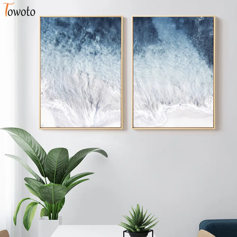 

Blue Sea Water Ocean Waves Canvas Painting Modern Seascape Coastal Beach Wall Art Nordic Poster Wall Pictures for Living Room
