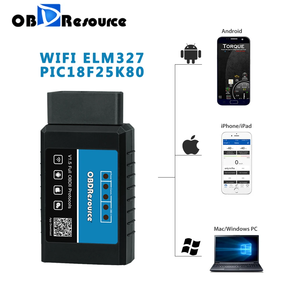 Считыватель кодов неисправностей автомобильного двигателя obdresources ELM327 WiFi V1.5