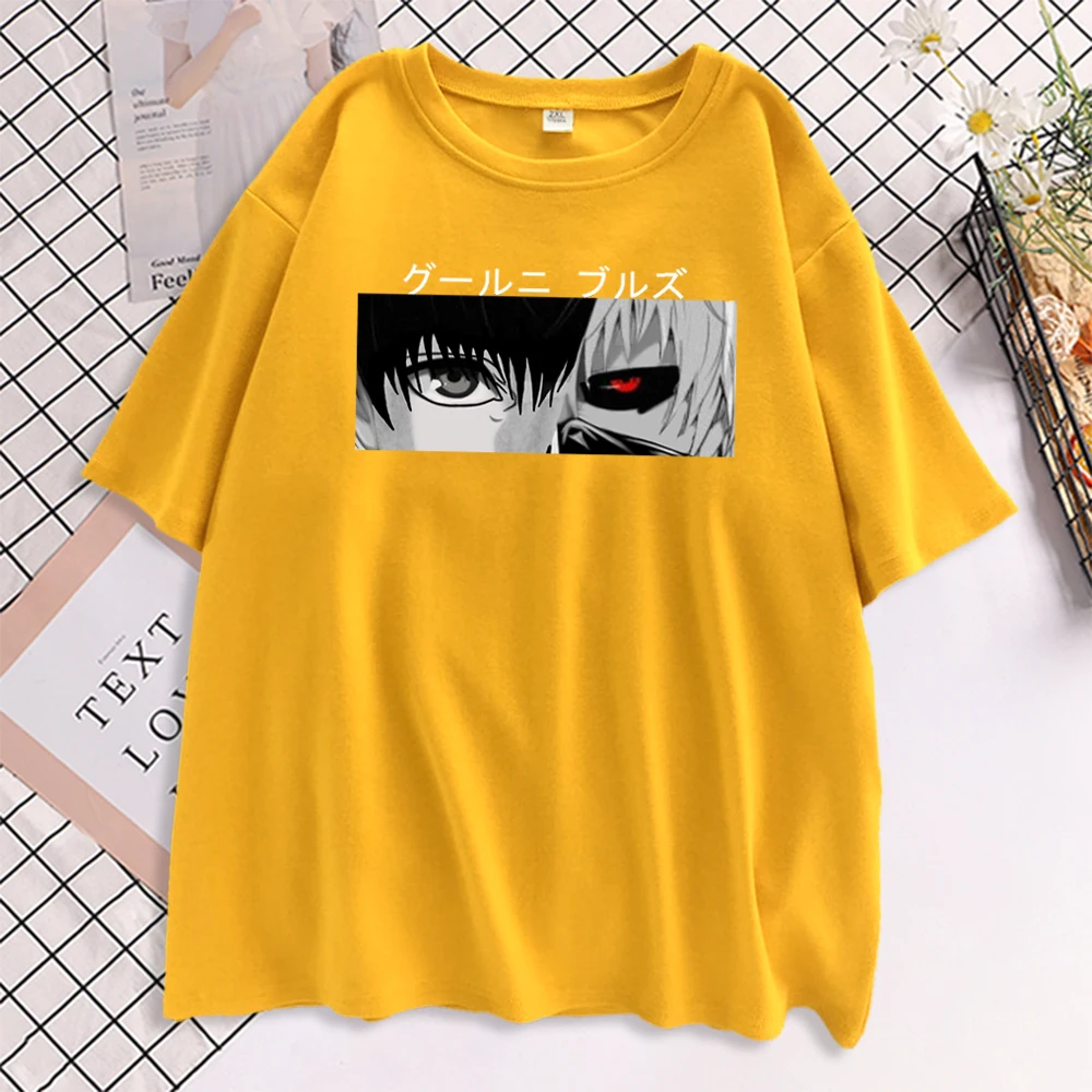 

White Letter Tokyo Ghoul Eyes Womens Tee Shirt Hip Hop Loose Streetwear 2021 Summer Fashion Tops Leisure Black T-Shirt Female