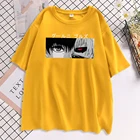Женская футболка с белыми буквами Токийский Гуль глаза, свободная уличная одежда в стиле хип-хоп, модные топы, повседневная черная футболка для женщин, лето 2021