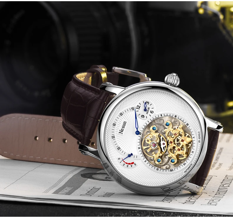 Швейцарские роскошные Брендовые Часы Nesun Hollow Tourbillon, Мужские автоматические механические часы, сапфировые водонепроницаемые часы N9081-4
