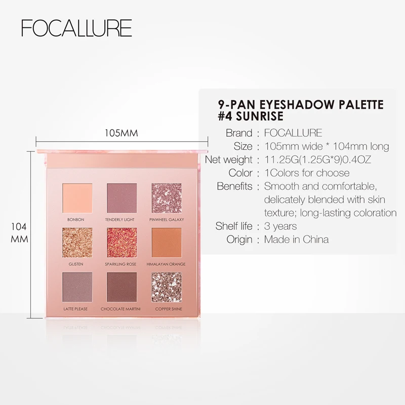 Палетка теней для век focalsunrise 9 цветов блестящие матовые пигментные тени макияж
