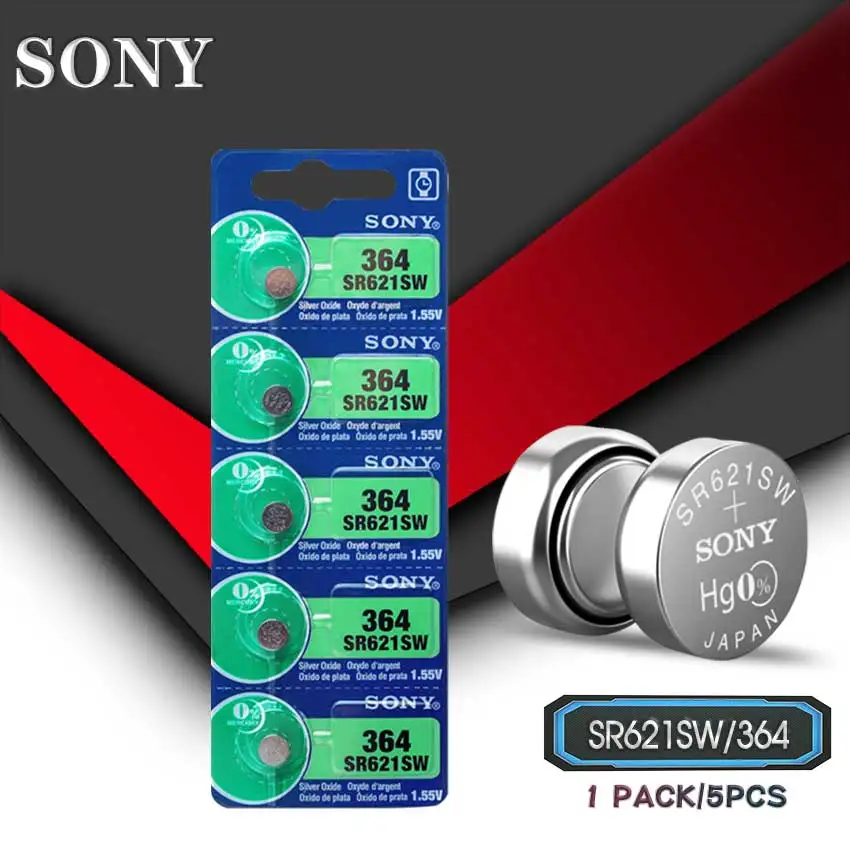 

Батарейки для часов Sony 100% оригинальные, 1,55 в, 364 SR621SW, V364, SR60, SR621, AG1, 5 шт.