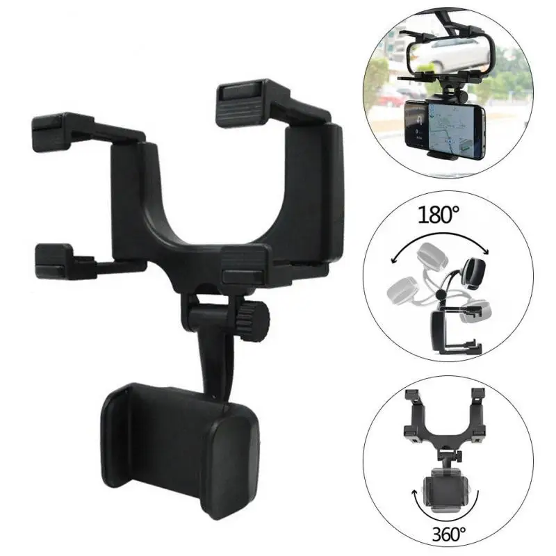 Adjustable 360 Degree Car Rearview Mirror Car Auto Rearview Mirror Mount Cell Phone Holder Bracket Stands For Smart Phone GPS