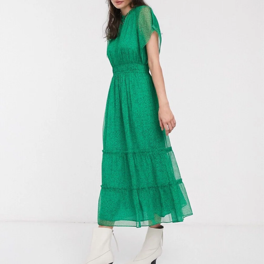 

2021 Flowy Chiffon Green Print Dress For Women