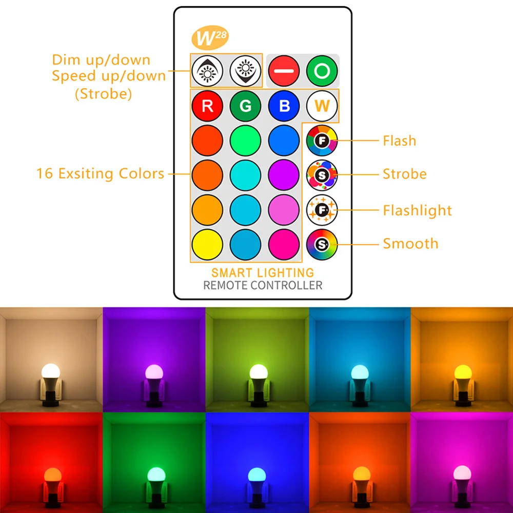 E27 RGBW LED Bulb Lights 5W 10W 15W 110V 220V Lampada Changeable Colorful RGB Lamp With IR Remote Control | Освещение