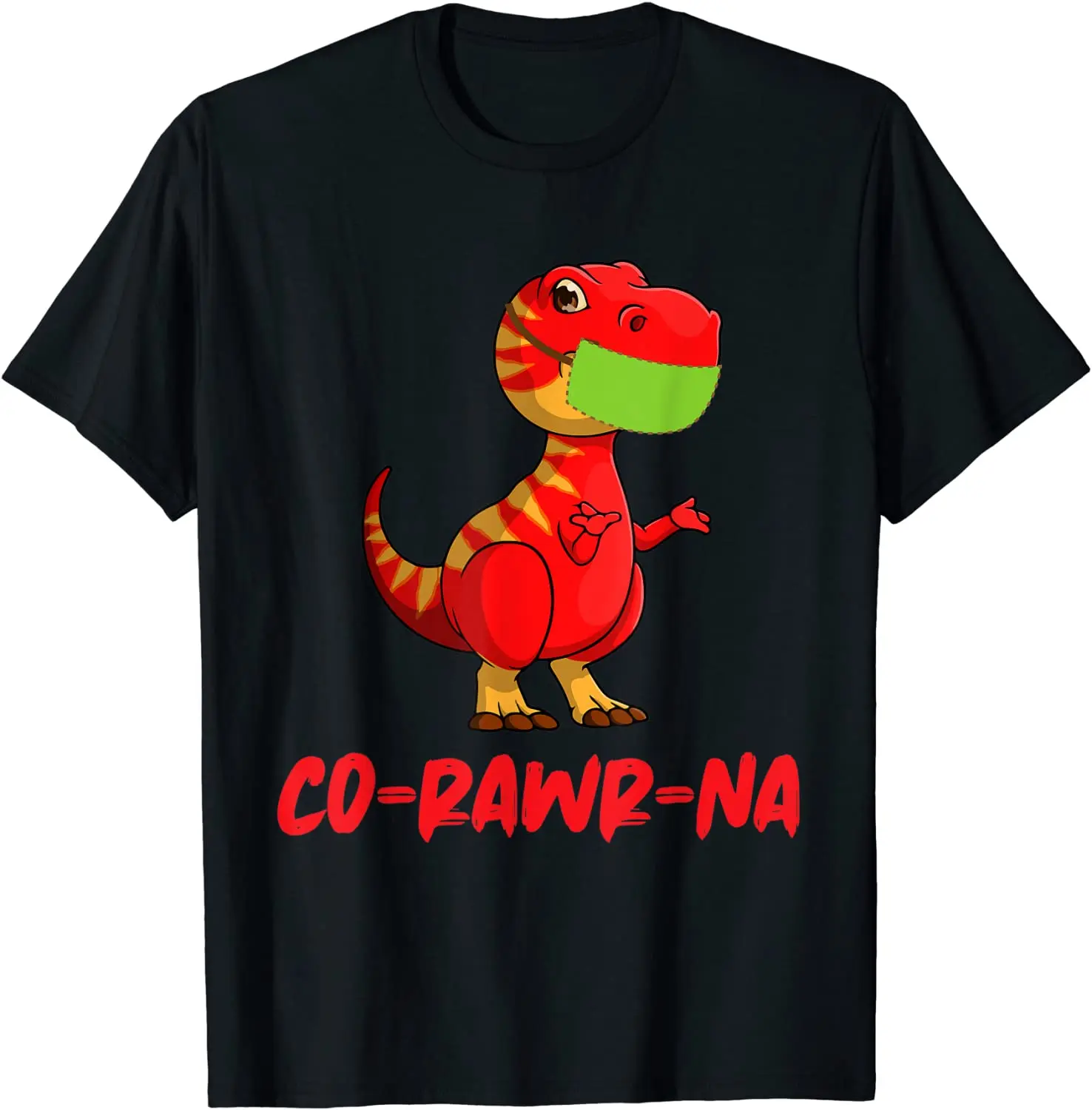 

Funny Dino "Co-Rawr-Na" T-Rex With Face Mask T-Shirt Design Tops Shirt Cotton Tshirts for Men Casual
