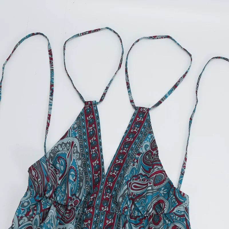 

Kili Women Print Backless Maxi Dress Sleeveless V Neck Long Sexy Bohemian Dress Spaghetti Strap Vintage Beach Dresses