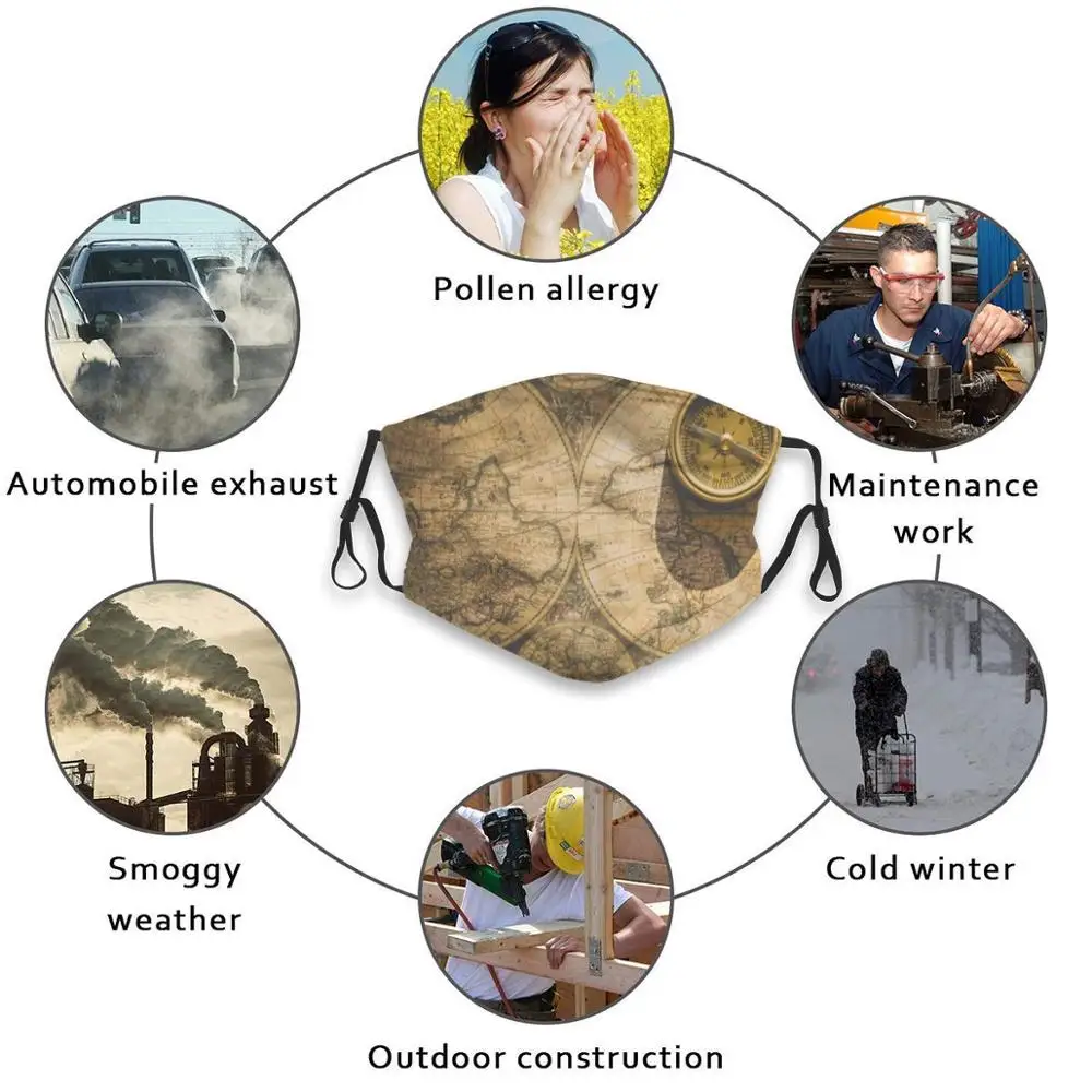 

Taking Course Reusable Mouth Face Mask Anti Haze Dustproof Mask With Filters For Child Adult Travel Course Map Orc Tower Ring