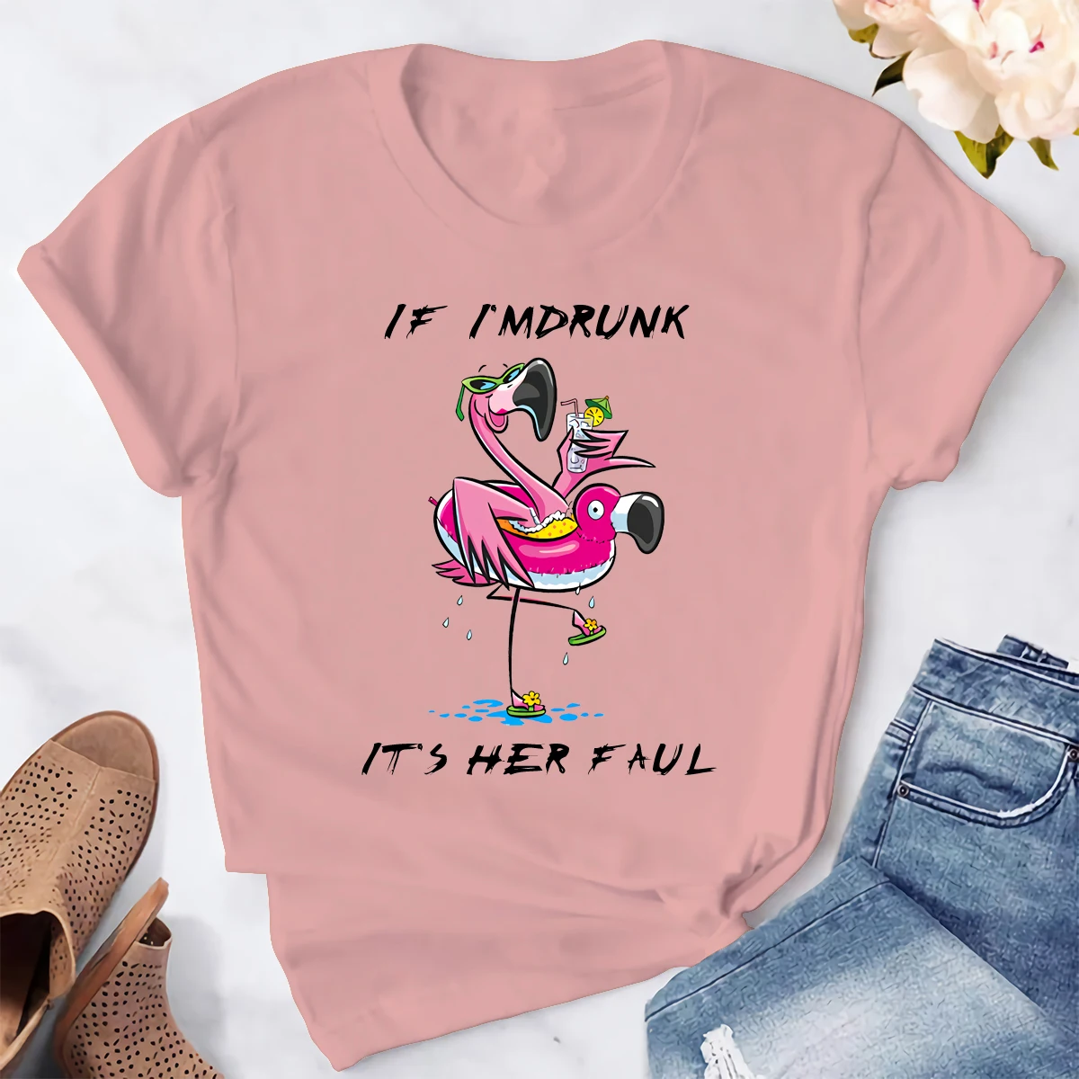 Женские классические забавные Забавные футболки с принтом Фламинго SVG летние