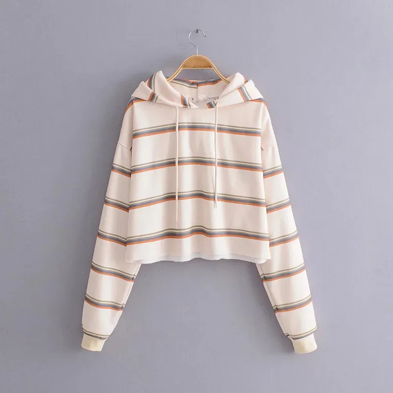 

Женская одежда ZA, Новинка осени 2021, модный универсальный Повседневный Свободный Полосатый короткий свитер в европейском и американском сти...