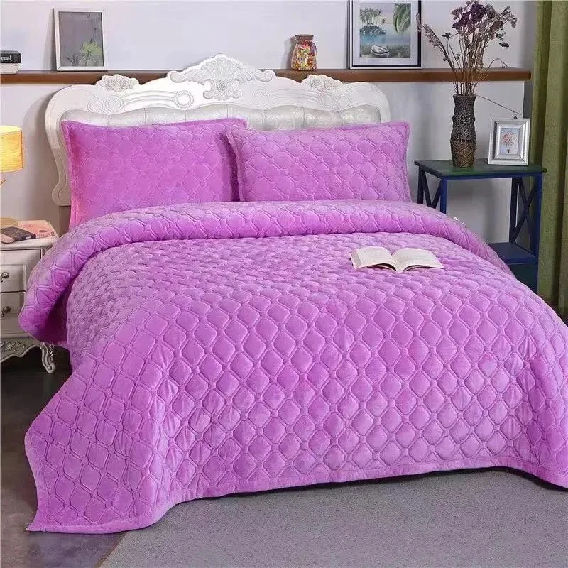 

CN Crystal Velvet Bed Sheet Solid Color Thickened Winter Warm Blanket Version Bed Linen Bedspread Home Decor