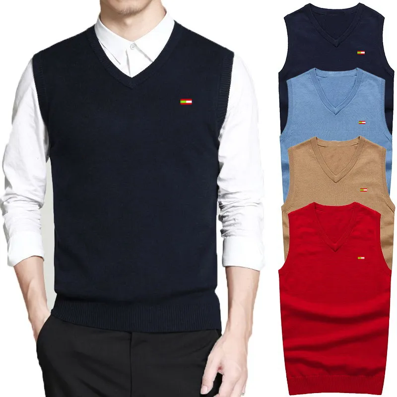 

Sweaters Vests Men Slim 2021 Spring Autumn 100% Cotton Homme Classic Business Casual V-Neck Sleeveless Vest Sweaters 8501