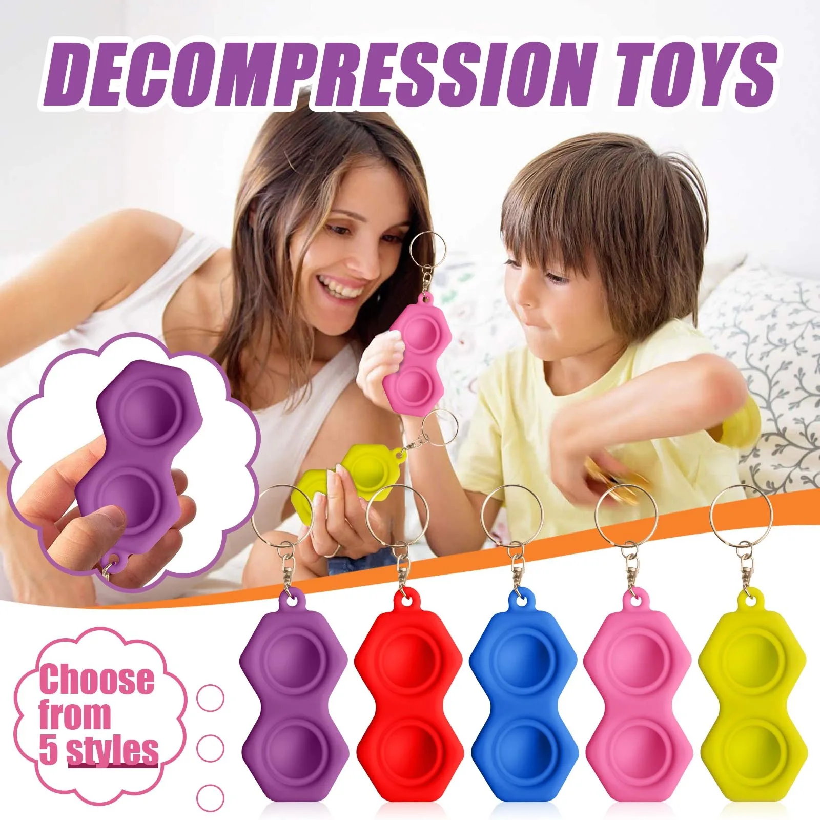 

5PC Antistress Simple Dimple Toy Keychain Adult Fidget Sensory Toy Pressure Plate Controller Autism Educational Toy for Children