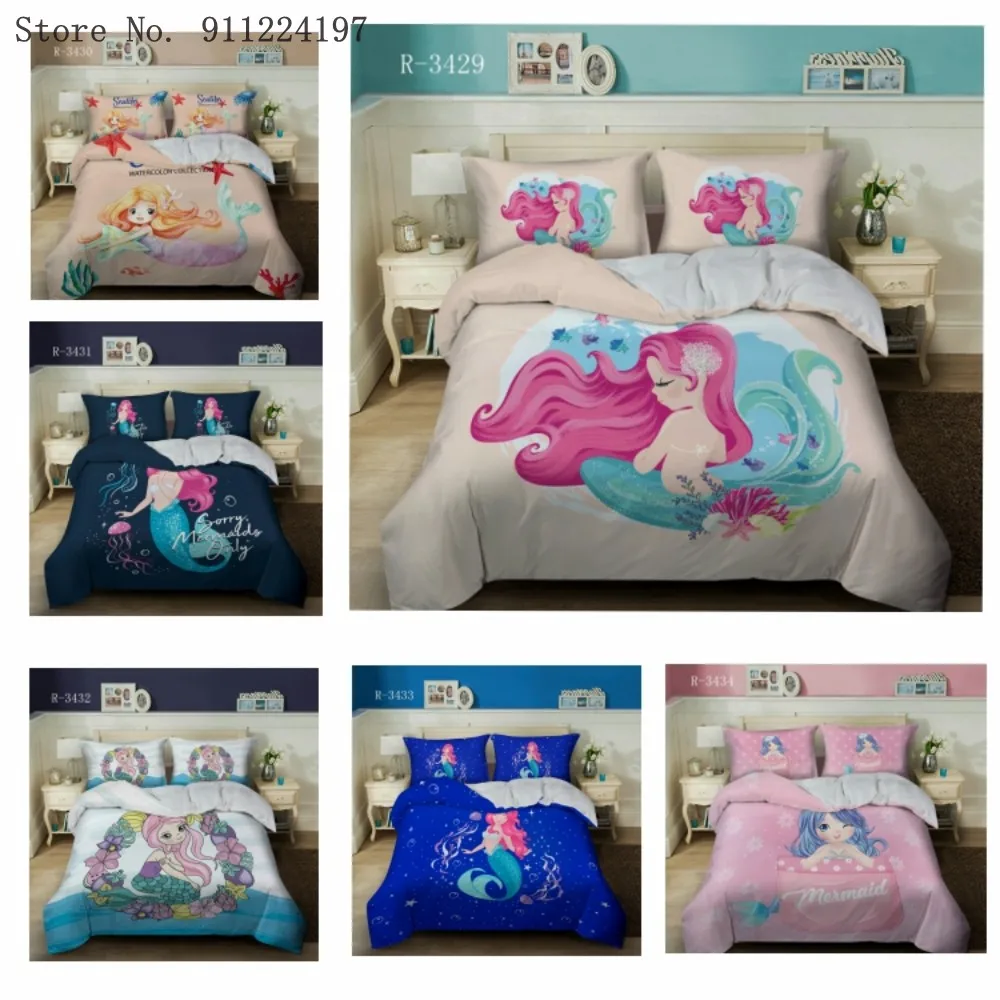 

The Little Mermaid Bedding Set 3D Printed Duvet Cover For Bedroom Cover Set Home Textile Cartoon Bed Quilt Cover For Boys Girls