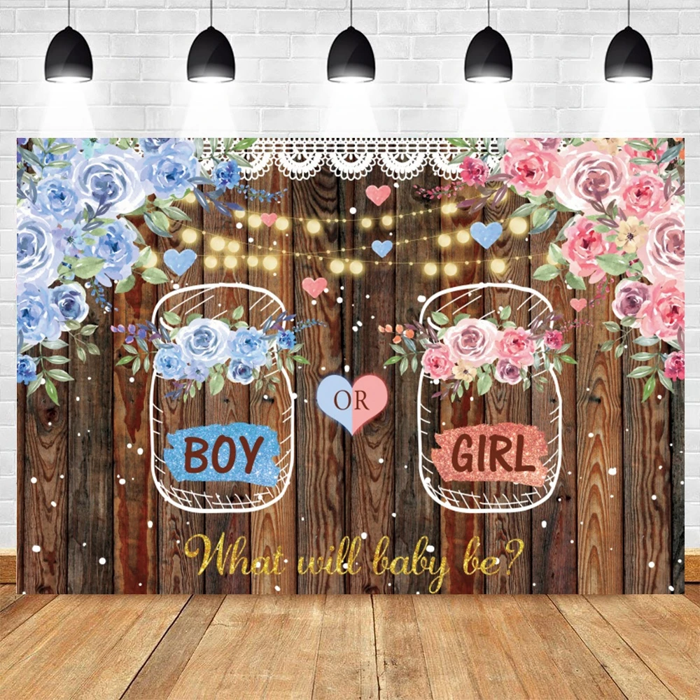 

Boy Or Girl Gender Reveal Photography Backdrop Wood Board Flower Photo Studio Party Decor Photographic Photocall Background Prop