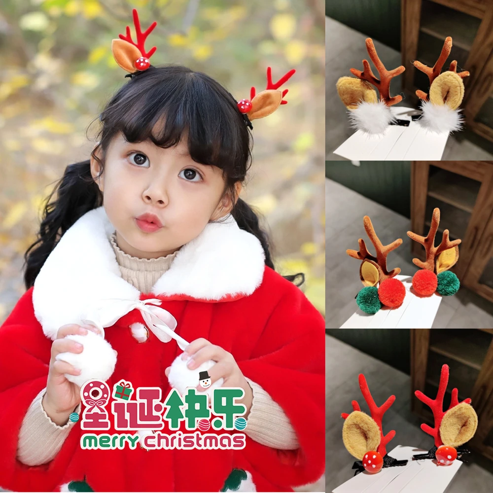 

2pcs/set Christmas Hairpins Girls Hair Clips Cute Antlers Cartoon Deer Ear Barrettes Hairgrips Women Kids Christmas Decoration