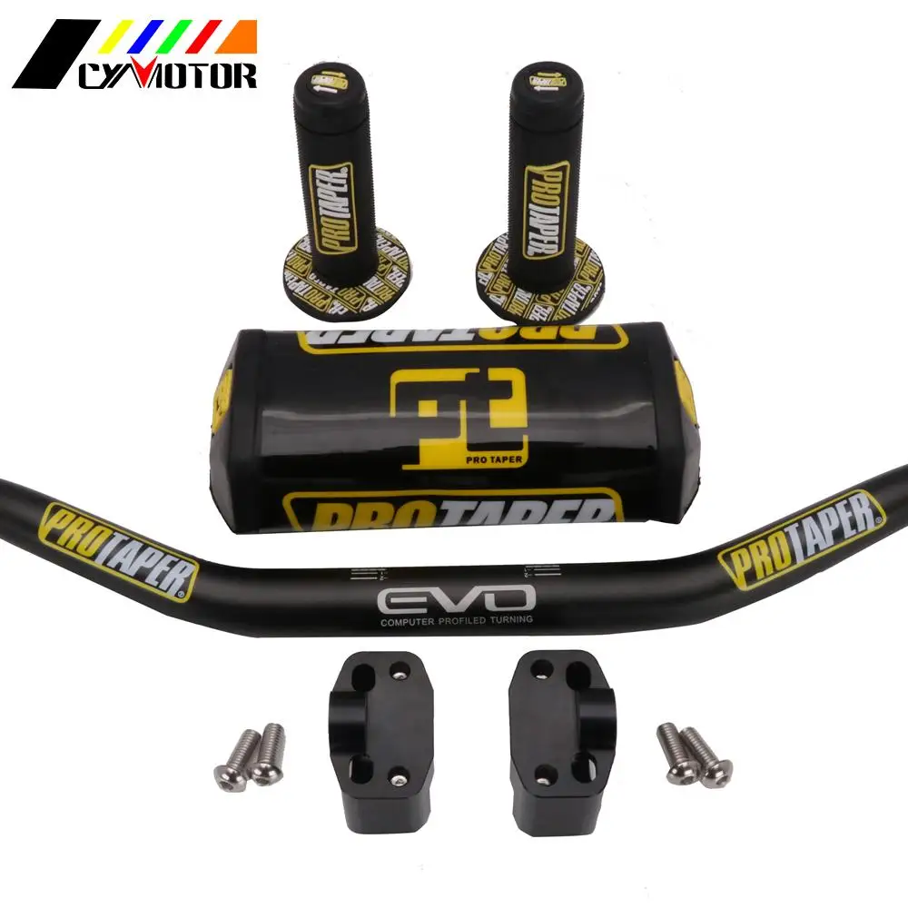 

Motorcycle Handlebar 1-1/8" Black Pads PRO Taper Handle Grips CNC Handlebar Clamp Pit Bike Motocross 28.5MM