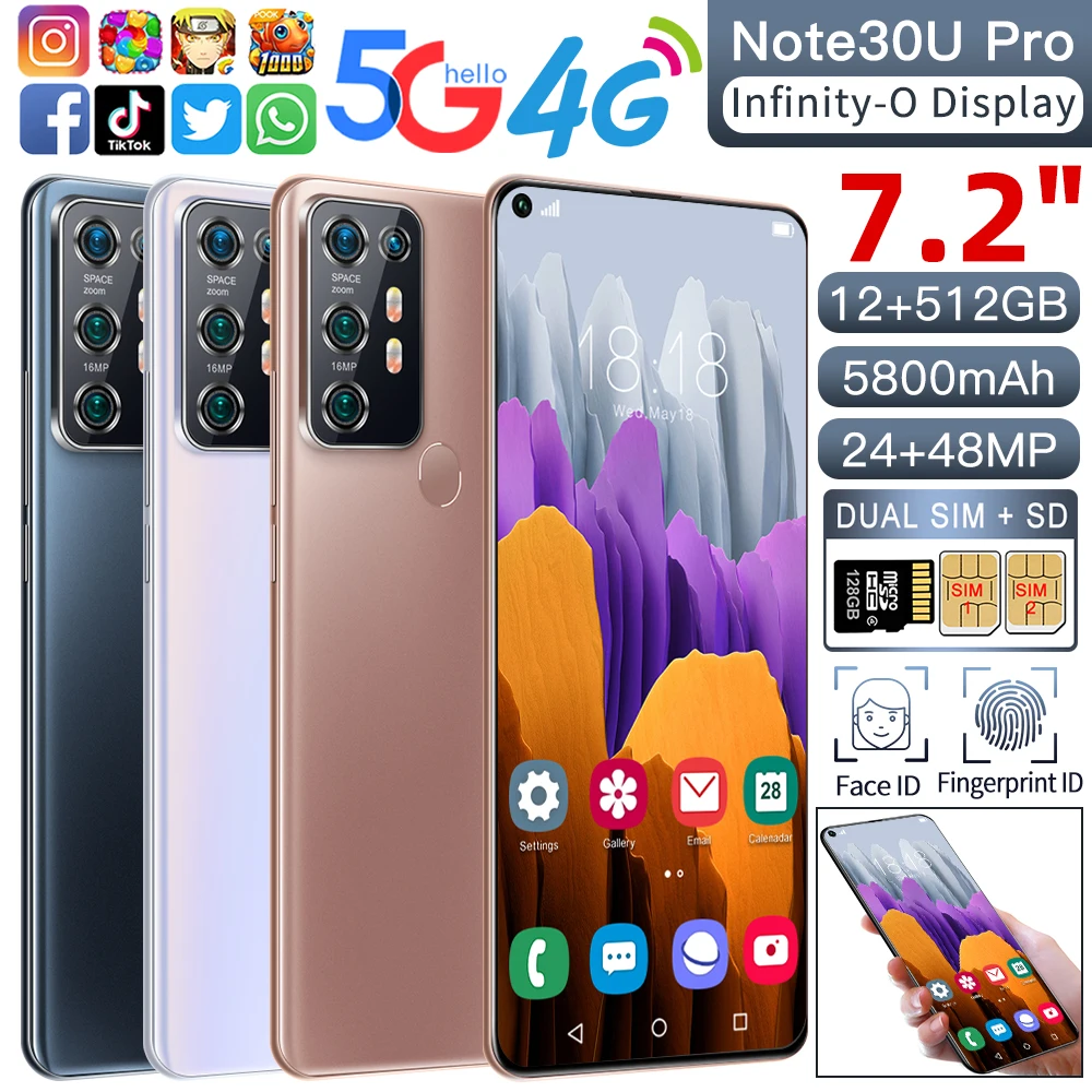 Фонарь 2021 Note30U Pro 7 2 дюйма 5800 мач разблокировка распознаванием лица десятиядерный