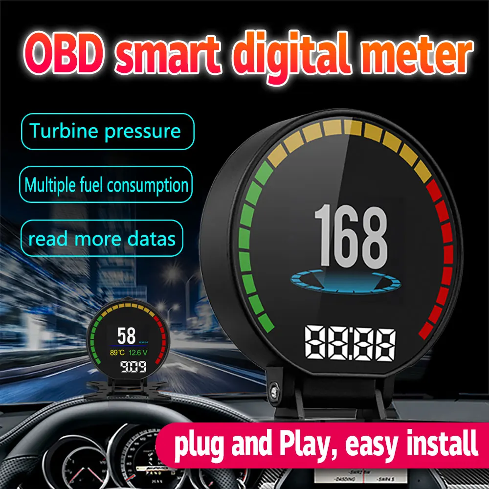 

P15 Car OBD2 HUD Head-Up Display Speedometer Overspeed Warning Oil Water Temp Gauge Digital OBD2 Diagnostic Warning System